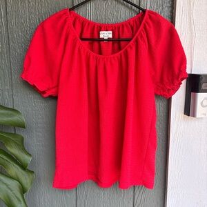Madewell Texture & Thread Peasant Top | Cherry Red Crinkle | Size S